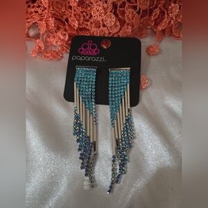 Paparazzi Vibrant Blue and Silver Fringe Earrings